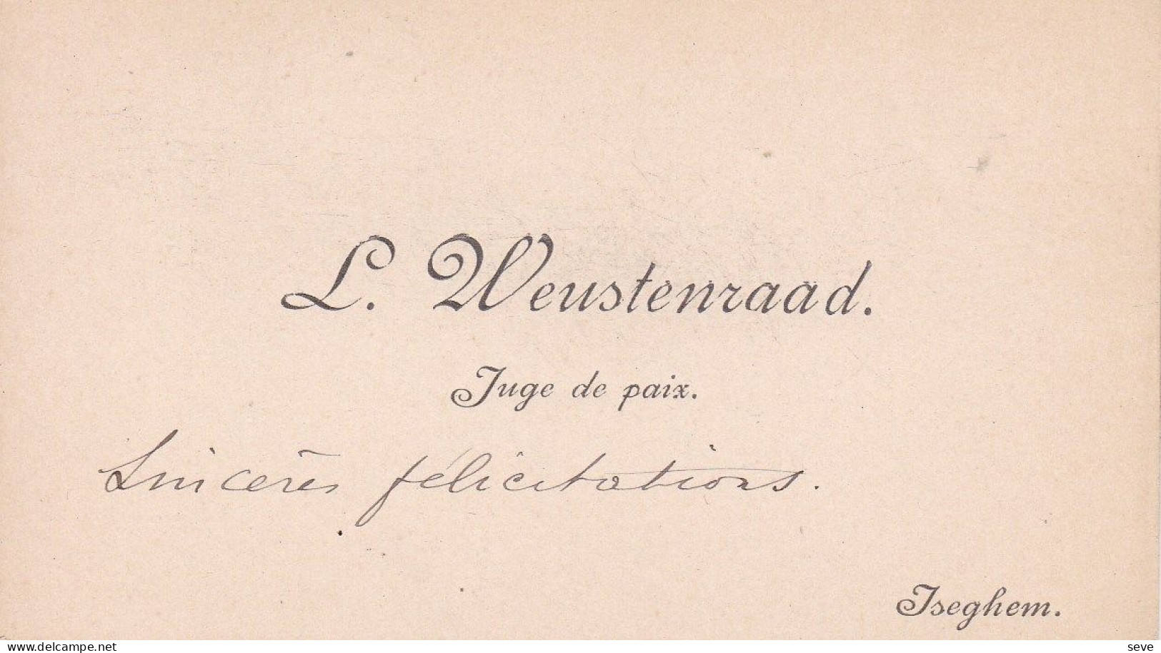 ISEGHEM IZEGEM WEUSTENRAAD L., Juge De Paix Carte De Visite Fin 19e Siècle - Cartes De Visite