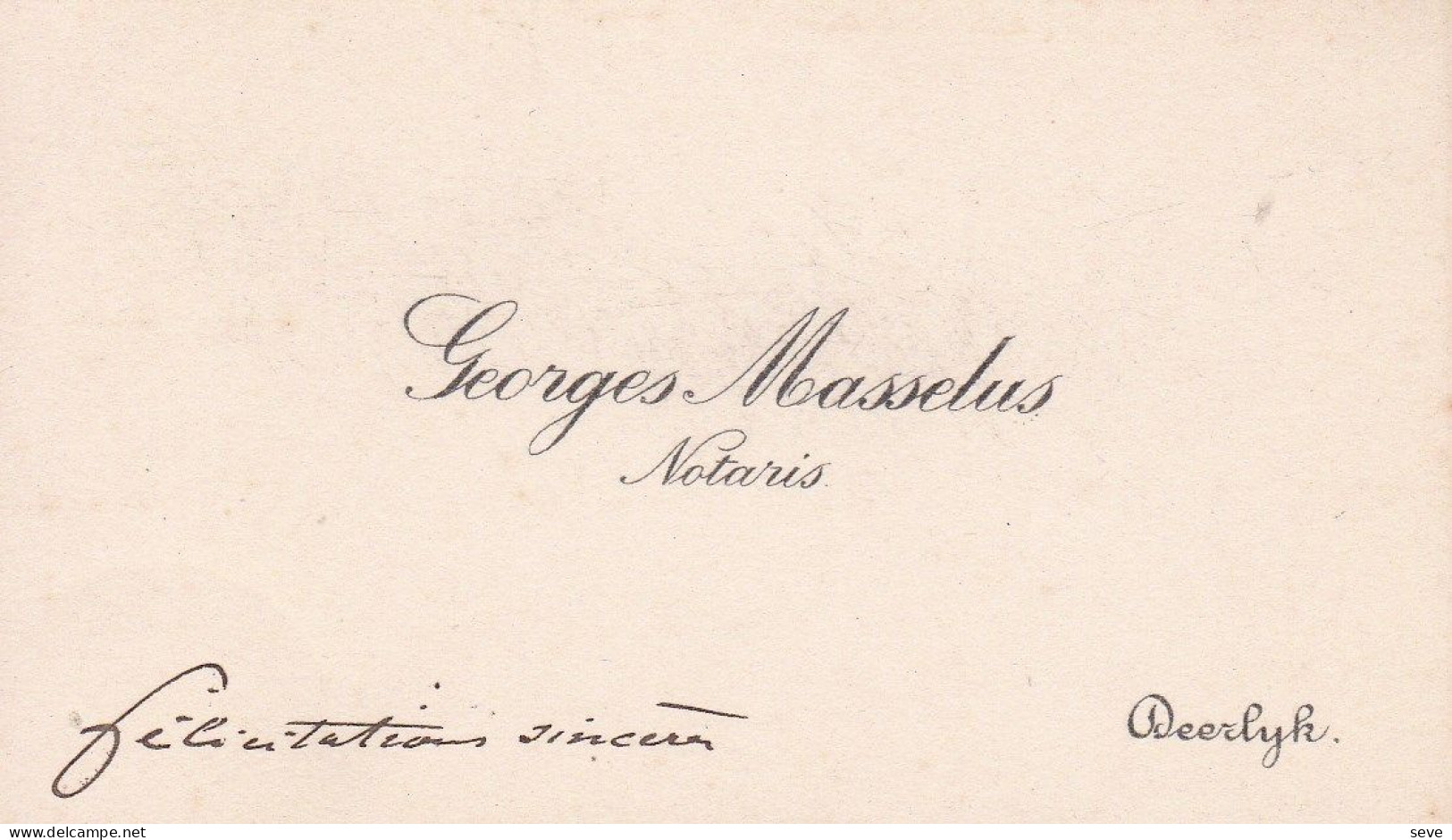 DEERLIJK Georges MASSELUS Notaris  Carte De Visite Fin 19e Siècle - Cartes De Visite