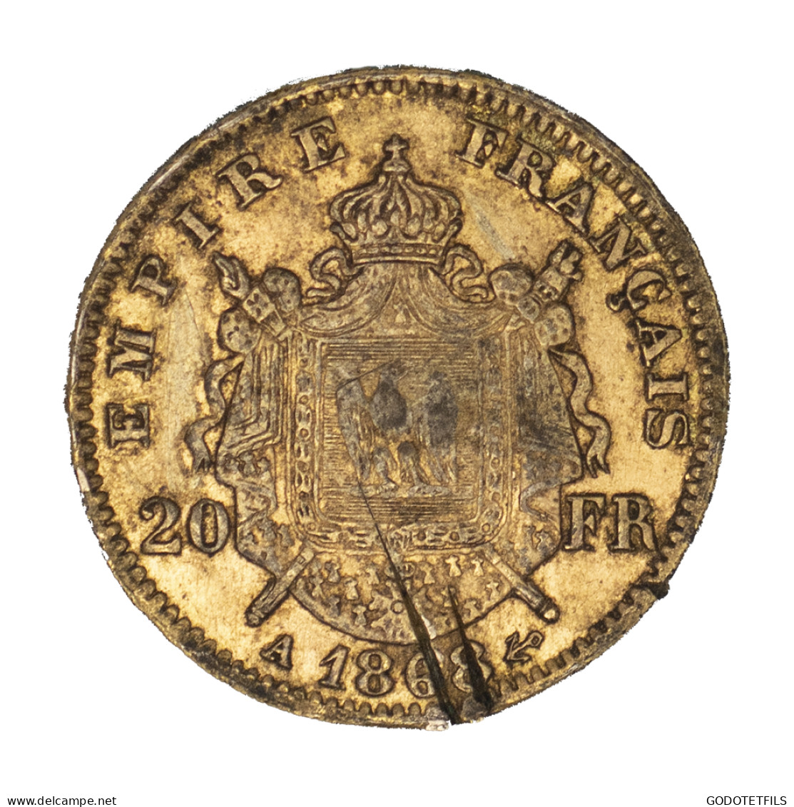 Fausse 20 Francs En Platine Doré Napoléon III 1868 Paris - Variétés Et Curiosités