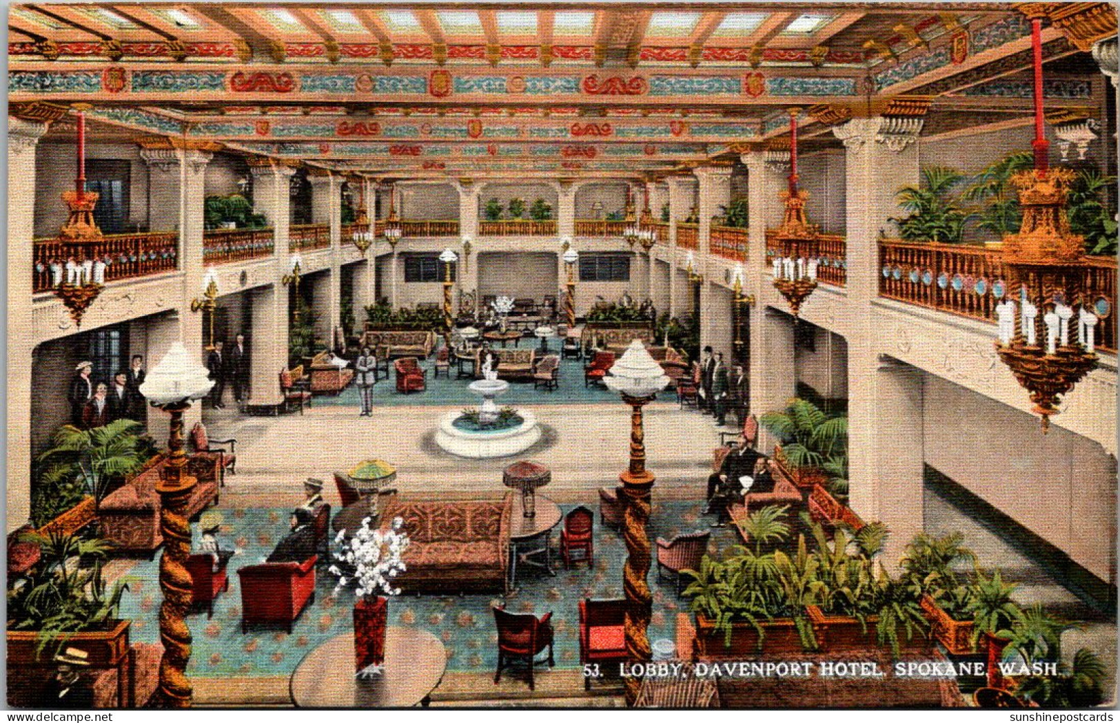 Washington Spokane Davenport Hotel The Lobby Curteich - Spokane