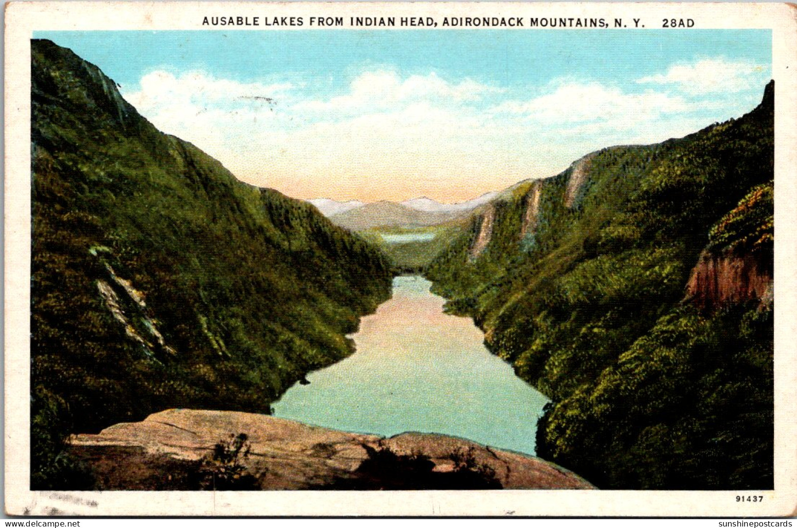 New York Adirondacks Ausable Lakes From Indian Head 1943 Curteich - Adirondack