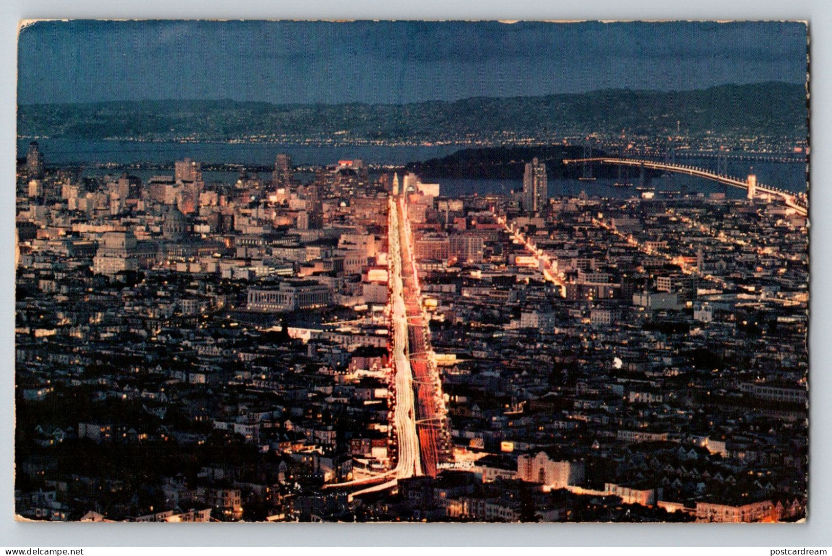 Night Scene San Francisco California Aerial View 1950s Postcard - San Francisco