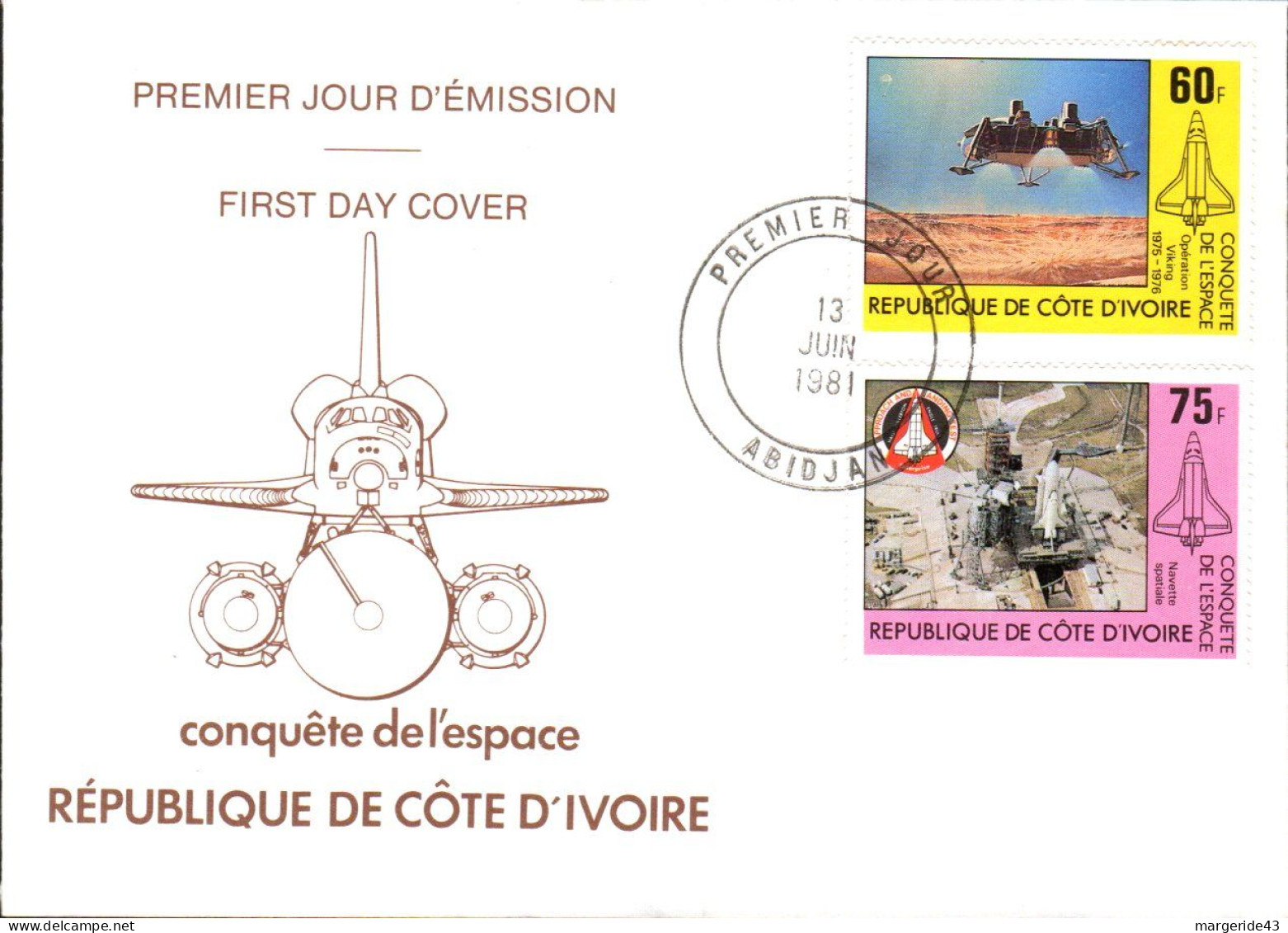 COTE D'IVOIRE FDC 1981 CONQUETE DE L'ESPACE - Côte D'Ivoire (1960-...)