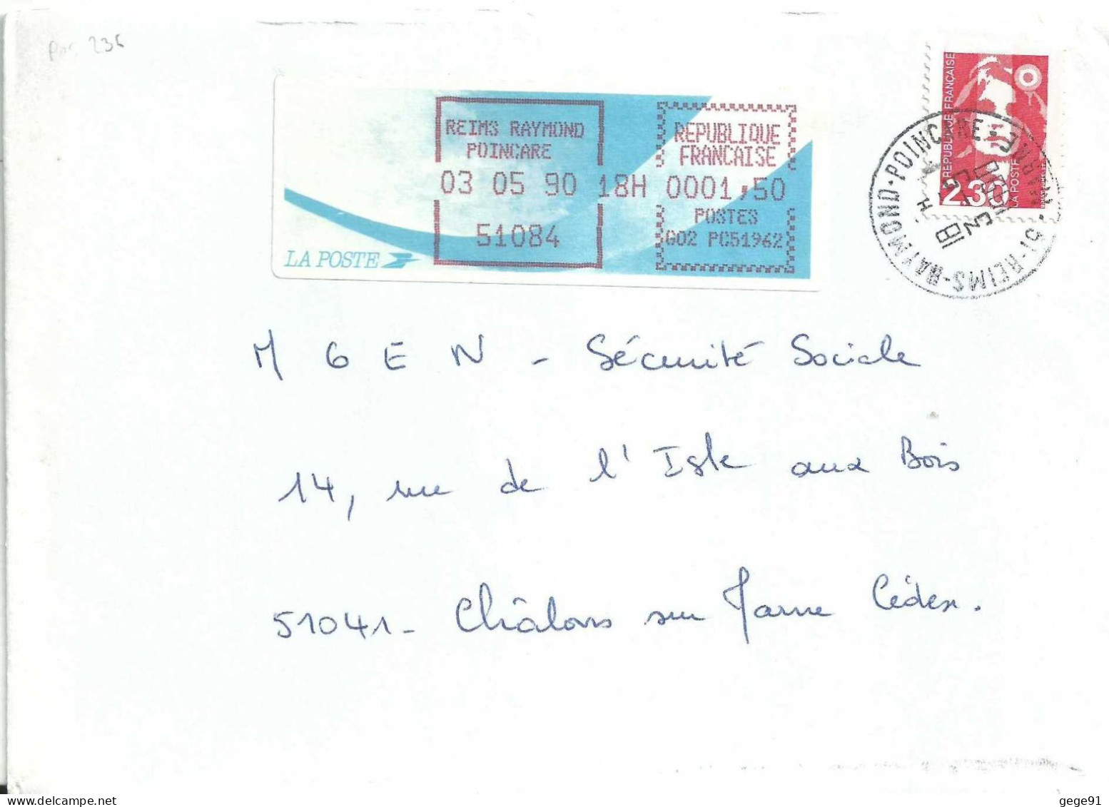 Vignette D'affranchissement - MOG - Reims Raymond Poincaré - Président De La République - Enveloppe Entière - 1988 Type « Comète »