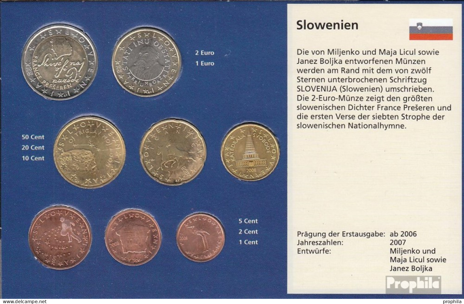 Slowenien 2008 Stgl./unzirkuliert Kursmünzensatz Stgl./unzirkuliert 2008 EURO-Nachauflage - Slowenien