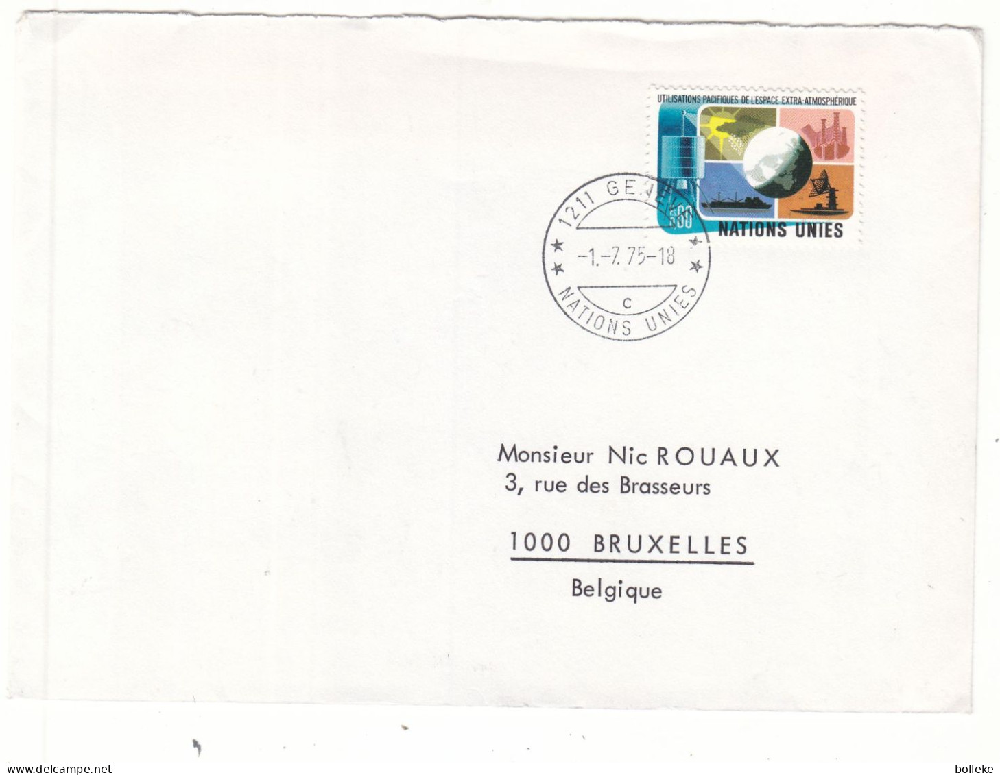 Nations Unies - Genève - Lettre De 1975 - Oblit Genève - Satellites - Bateaux - Globe - - Storia Postale
