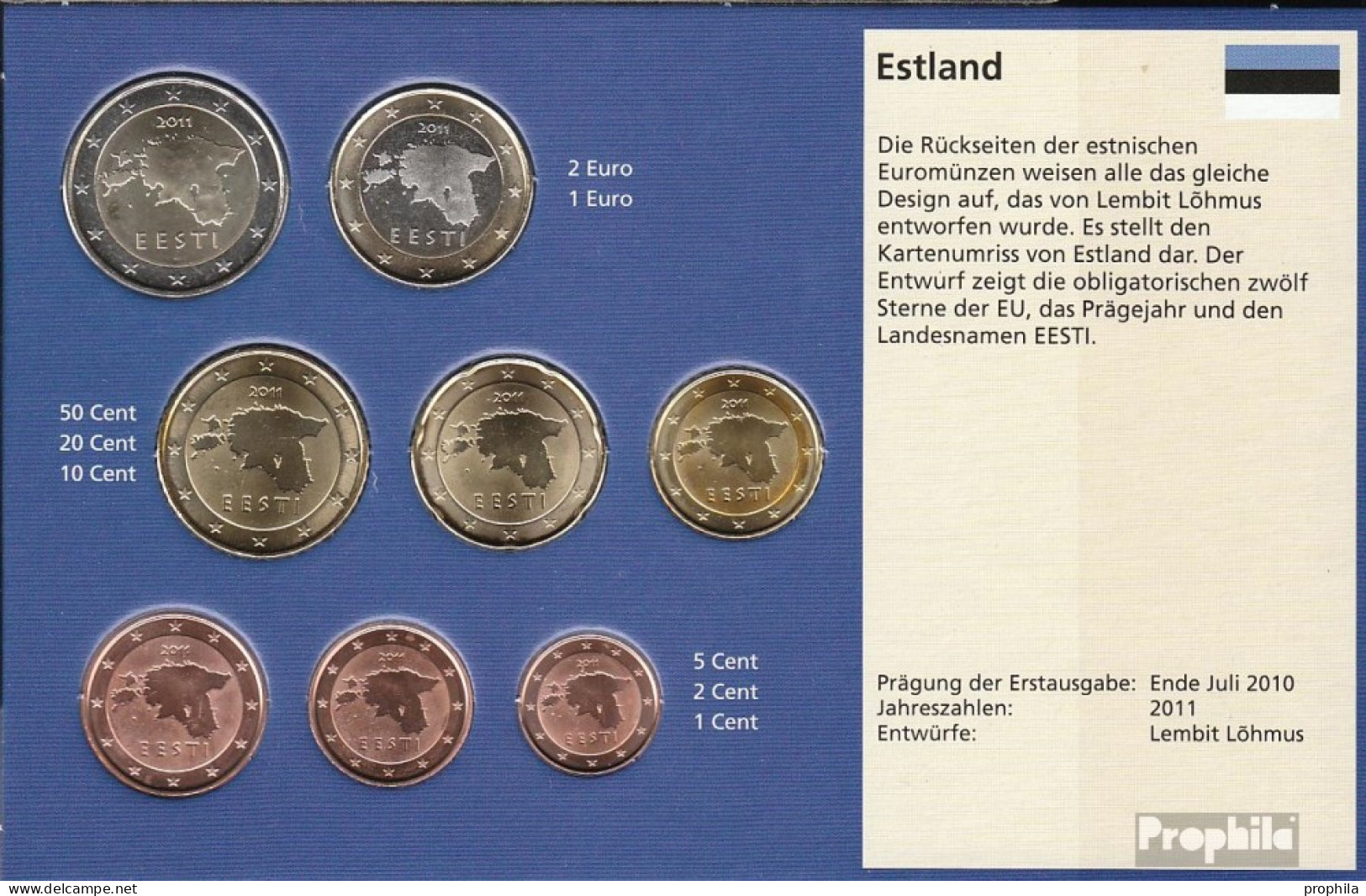 Estland 2011 Stgl./unzirkuliert Kursmünzensatz Stgl./unzirkuliert 2011 EURO-Erstausgabe - Estonie