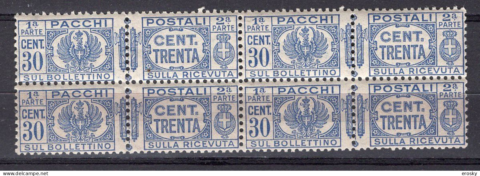Z6107 - ITALIA REGNO PACCHI SASSONE N°27 ** Quartina - Postpaketten