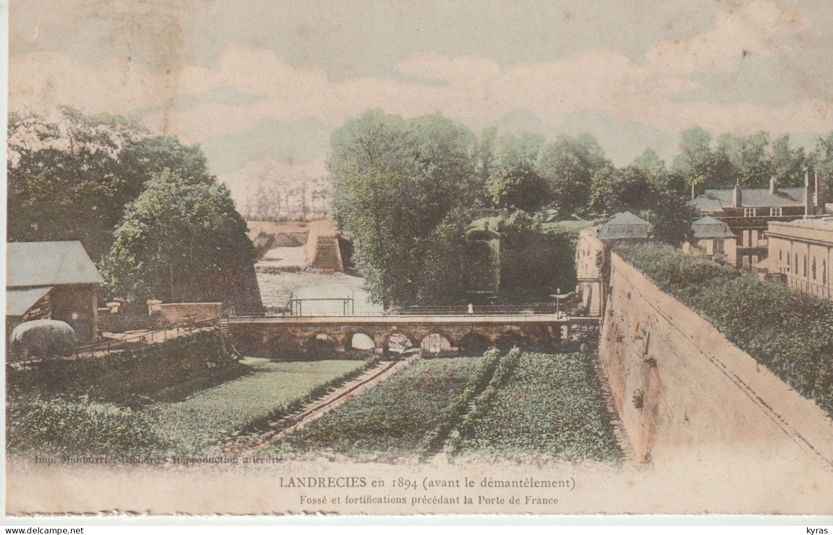 (59) LANDRECIES En 1894 (Avant Le Démantèlement) Fossé Et Fortifications Précédant La Porte De France - Landrecies