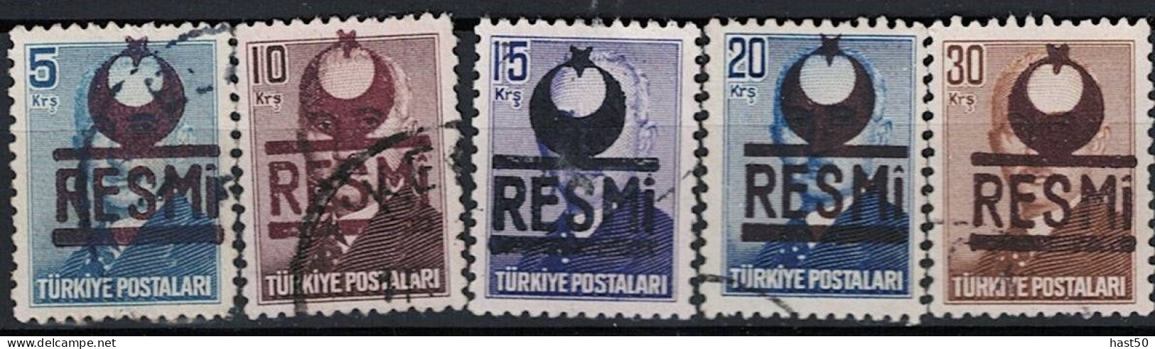 Türkei Turkey Turquie - Dienst/Service Aufdruck RESMI (MiNr: 18/22) 1953 - Gest Used Obl - Official Stamps