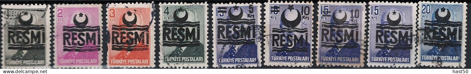 Türkei Turkey Turquie - Dienst/Service Aufdruck RESMI (MiNr: 26/37) 1953 - Gest Used Obl - Timbres De Service