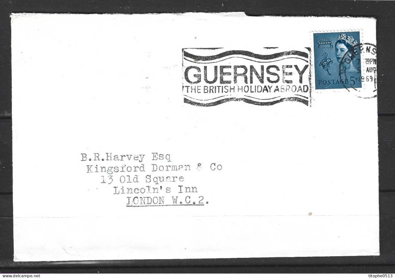 GRANDE-BRETAGNE. N°426 Sur Enveloppe Ayant Circulé En 1969. Guernesey. - Sin Clasificación