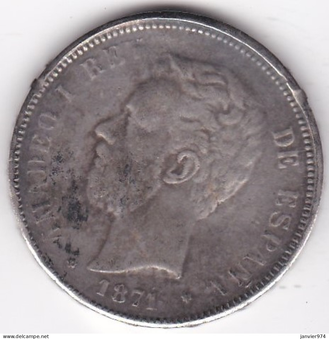 Fausse - False . 5 Pesetas 1871 D.M. Amédée I , 38 Mm, 21,2 G , Magnétique - Fausses Monnaies