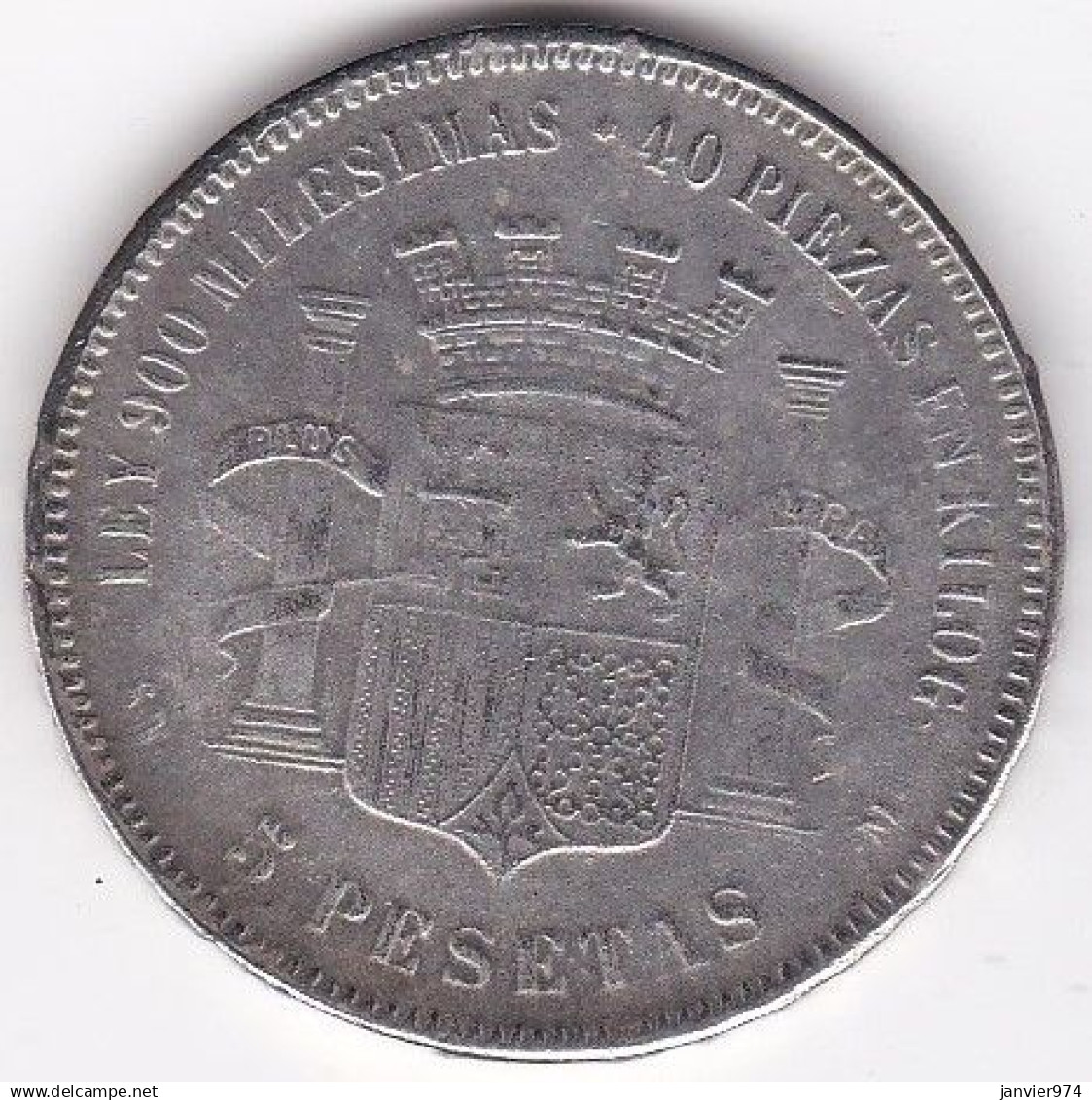 Fausse - False . 5 Pesetas 1871 D.M. Amédée I , 38 Mm, 21,2 G , Magnétique - Counterfeits