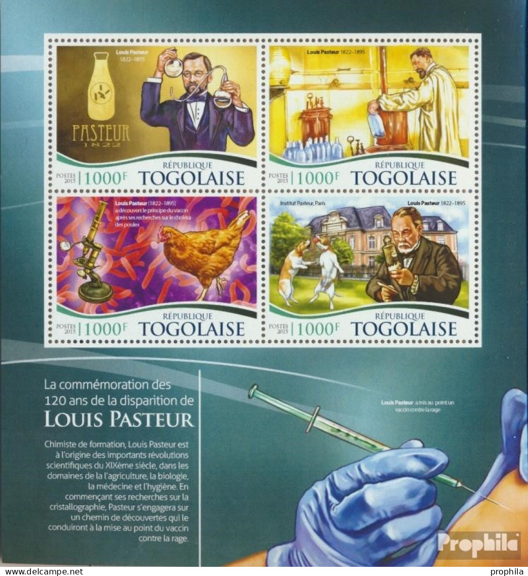 Togo 6819-6822 Kleinbogen (kompl. Ausgabe) Postfrisch 2015 Louis Pasteur - Togo (1960-...)