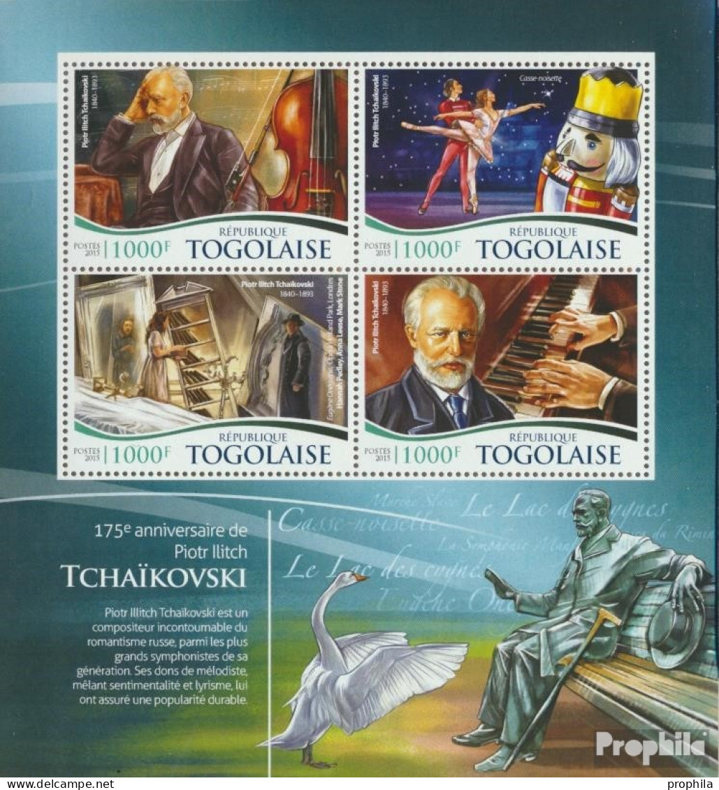 Togo 6809-6812 Kleinbogen (kompl. Ausgabe) Postfrisch 2015 Iljitsch Tschaikowsky - Togo (1960-...)