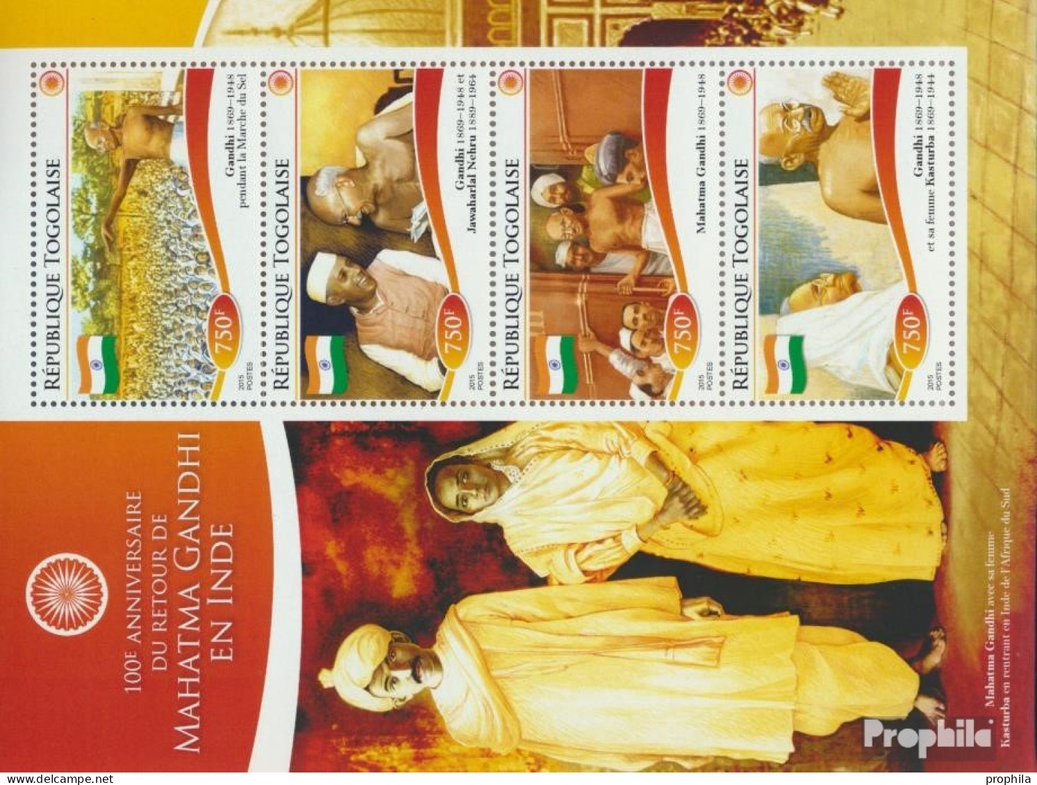 Togo 6579-6582 Kleinbogen (kompl. Ausgabe) Postfrisch 2015 Gandhi - Togo (1960-...)