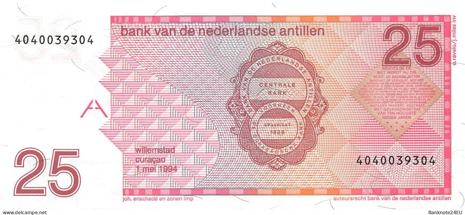 Netherlands Antilles Set 5-10-25 Gulden 1994 Unc, Banknote24 - 25 Gulden