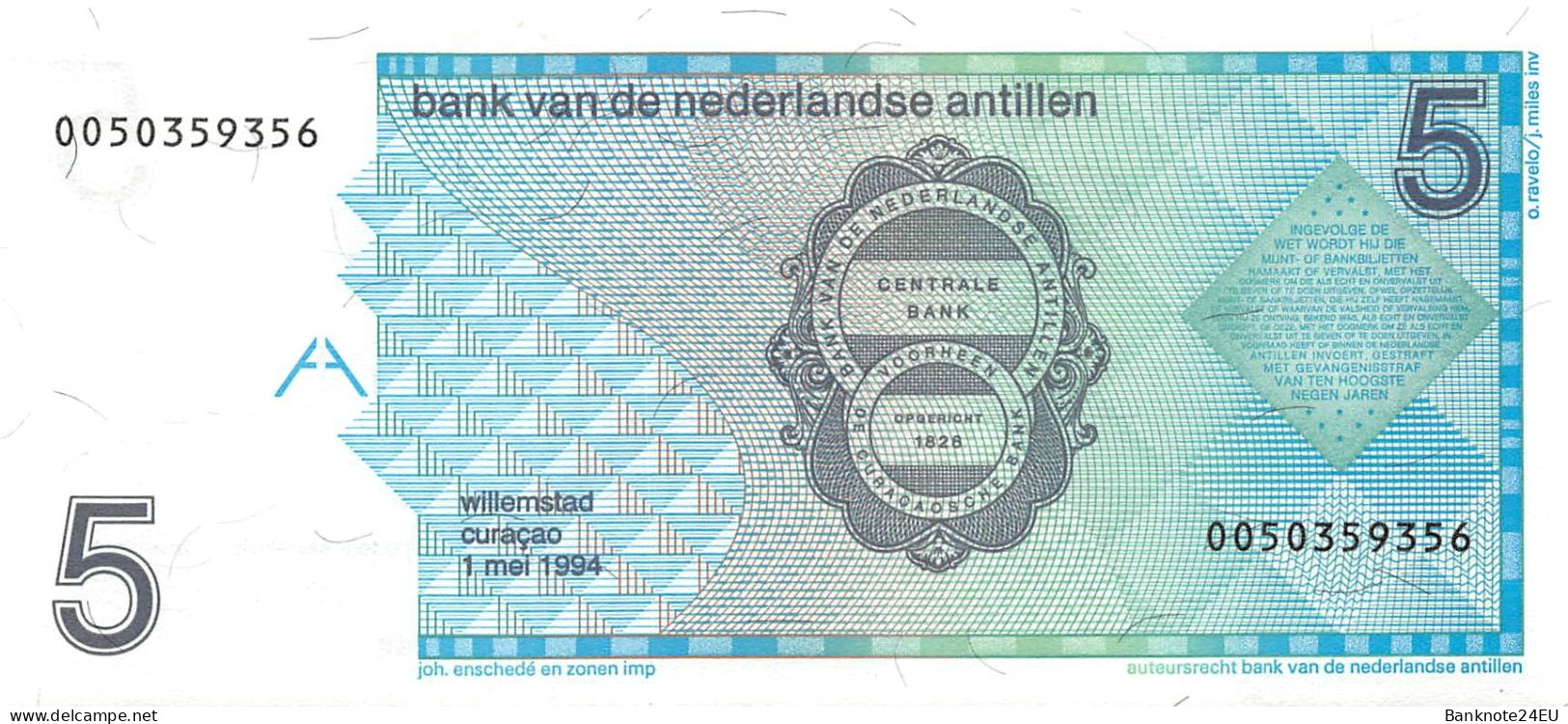 Netherlands Antilles Set 5-10-25 Gulden 1994 Unc, Banknote24 - 25 Gulden