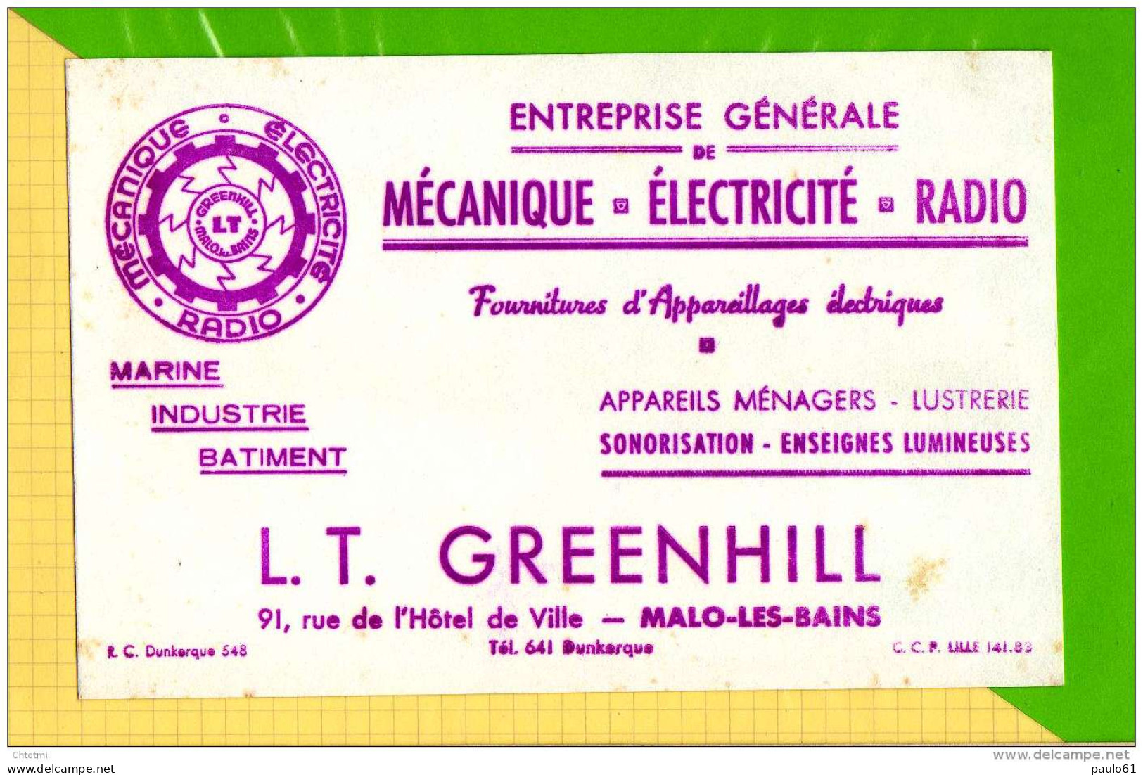 Buvard &amp; Blotting Paper : Mecanique Electricité Radio  GREENHILL Malo Les Bains - Electricité & Gaz