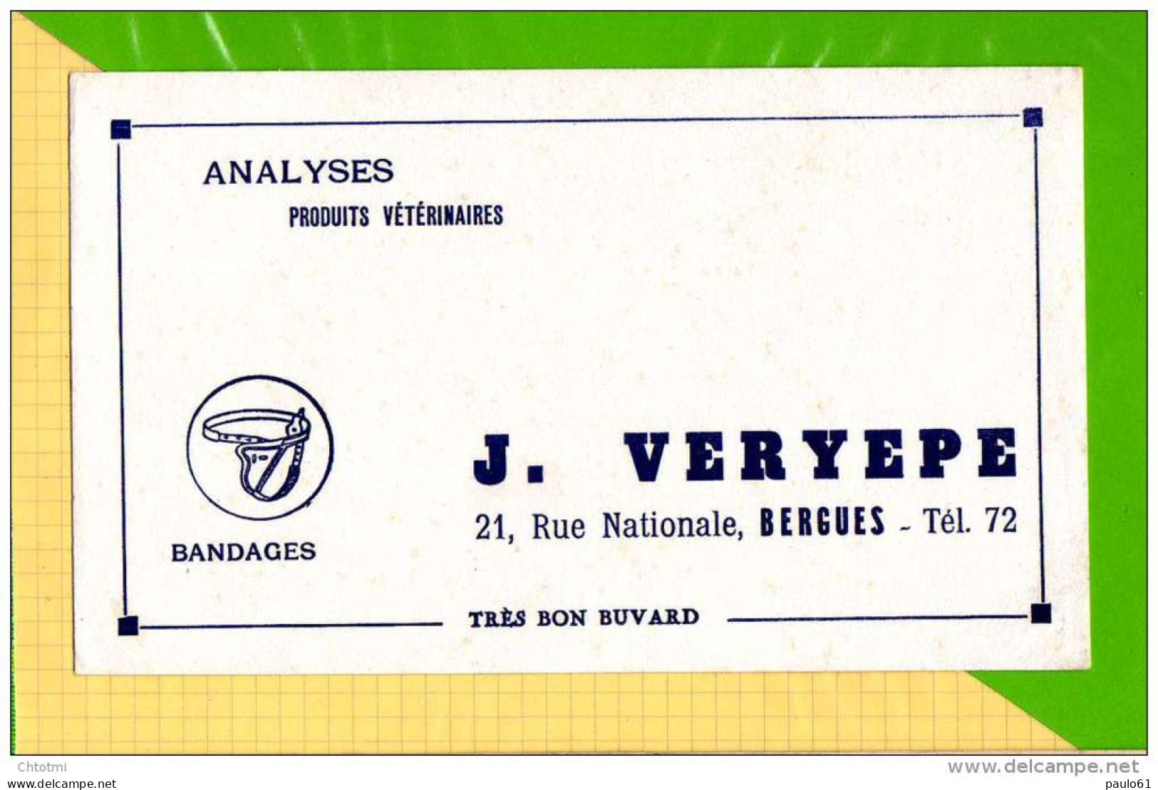 BUVARD &amp; Blotting Paper :  Analyses Produits Veterinaires J. VERYEPEE Bergues  Blanc - Animaux