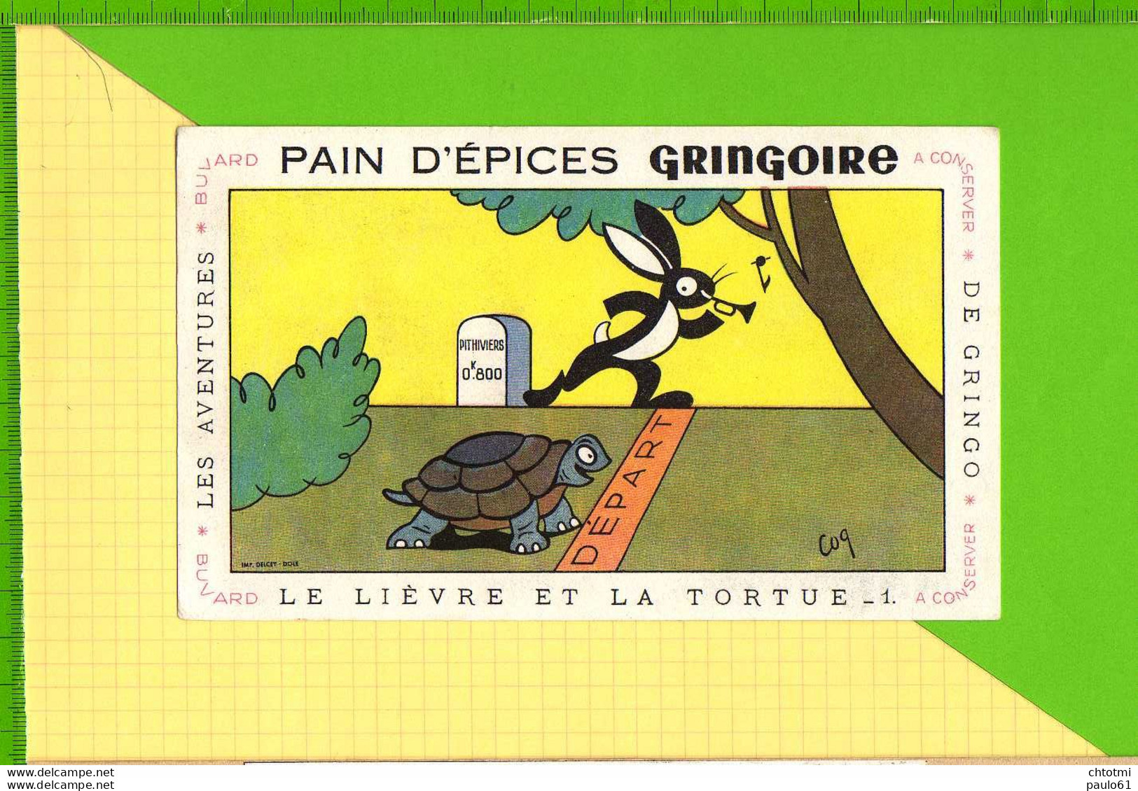 BUVARD & Blotting Paper : Pain D'Epices GRINGOIRE  .Fables De La Fontaine : Le Lievre Et La Tortue - Pain D'épices