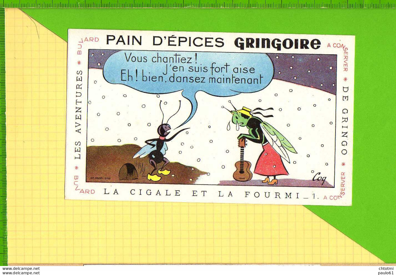 BUVARD & Blotting Paper : Pain D'Epices GRINGOIRE  .Fables De La Fontaine : La Cigale Et La Fourmi - Pan De Especias