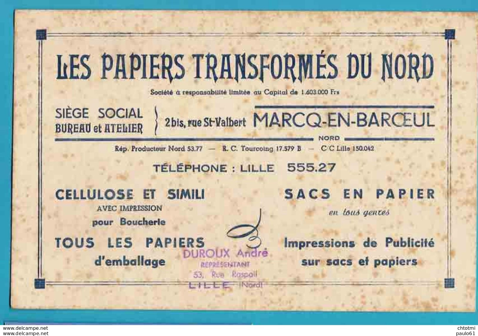 BUVARD/BLOTTER  : Papiers Transformés Du Nord   MARCQ En BAROEUL  :: - Papeterie