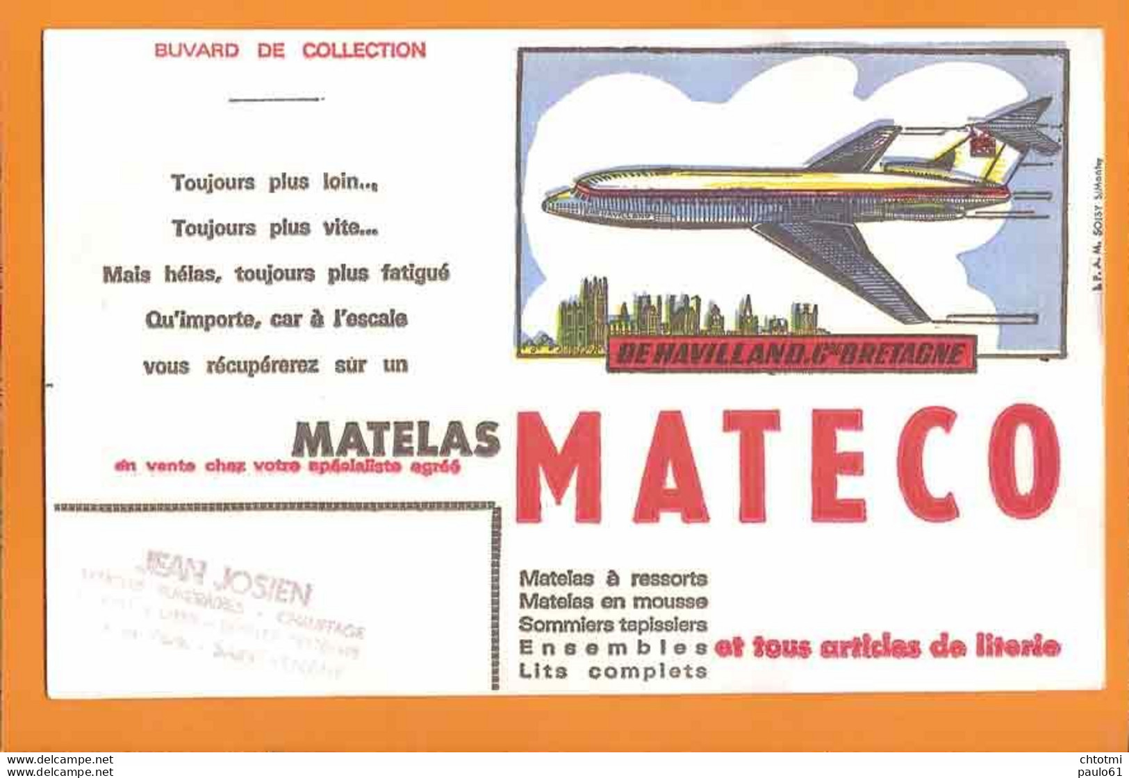 BUVARD&Blotter Paper:  Matelas MATECO / Avion DE HAVILLAND Grande Bretagne ( Saint Venant ) - Bank & Versicherung