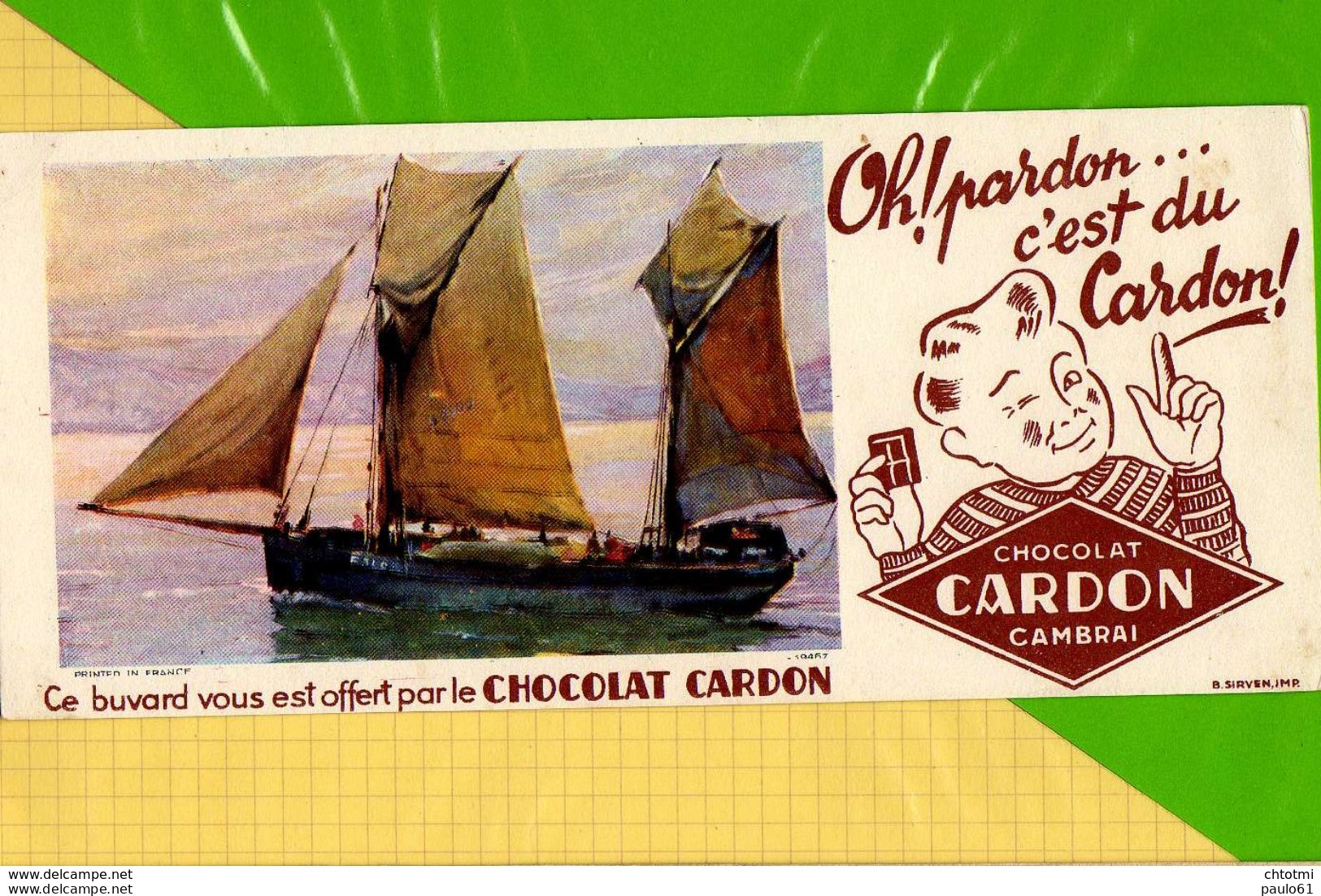 Buvard & Blotting Paper  :  Chocolat CARDON CAMBRAI  : Voilier Gros Plan - Cocoa & Chocolat