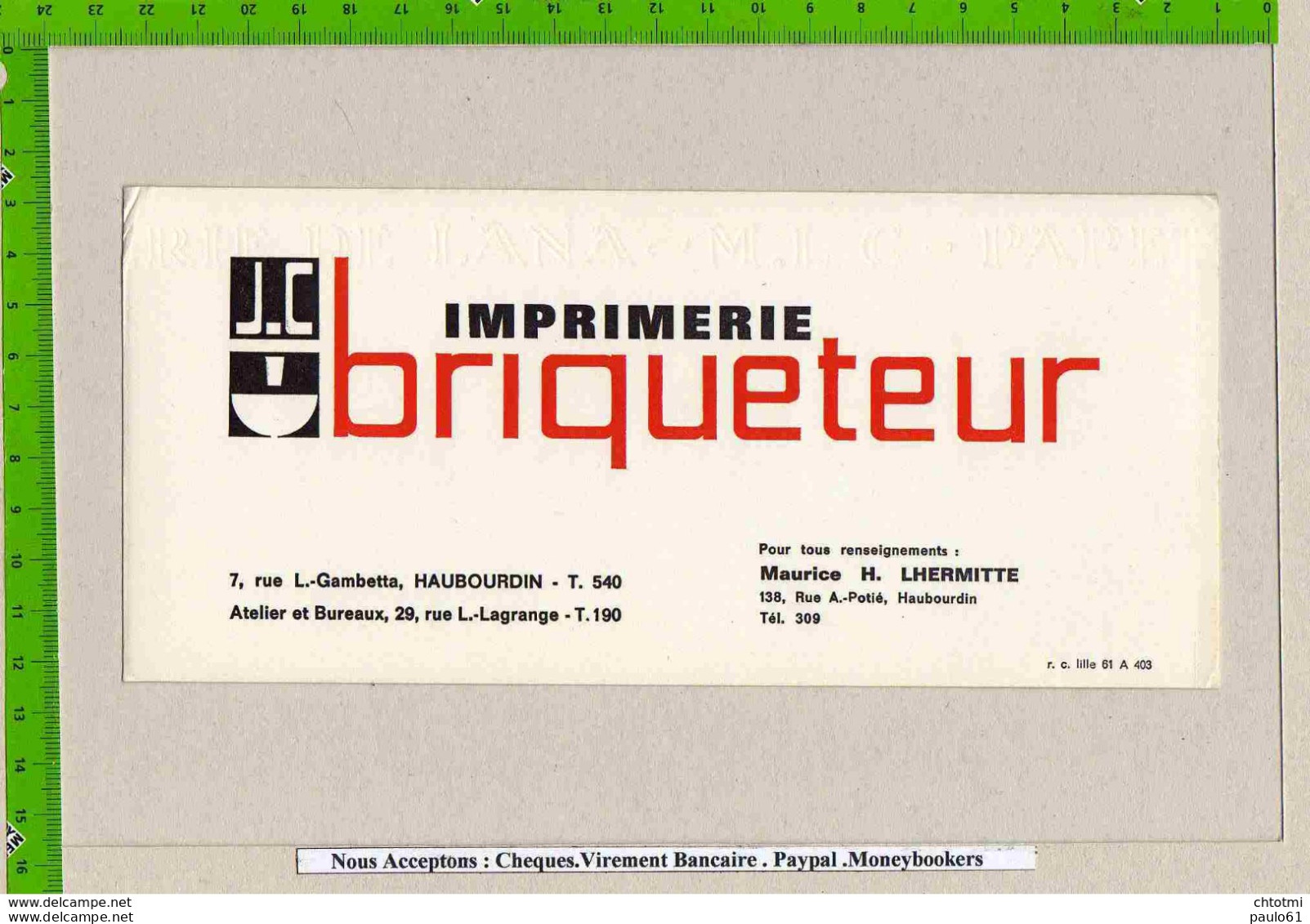 BUVARD  : Imprimerie BRIQUETEUR  A HAUBOURDIN - Cartoleria