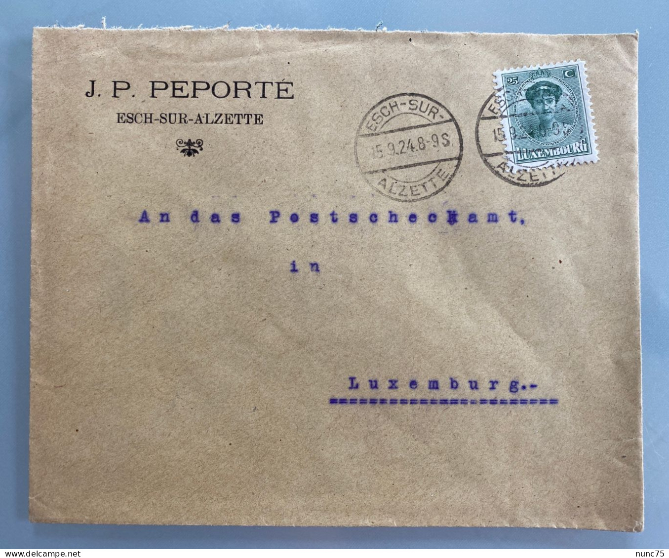 Facture / Enveloppe Ancienne ESCH SUR ALZETTE Luxembourg  1924 J.P. PEPORTE - Luxembourg