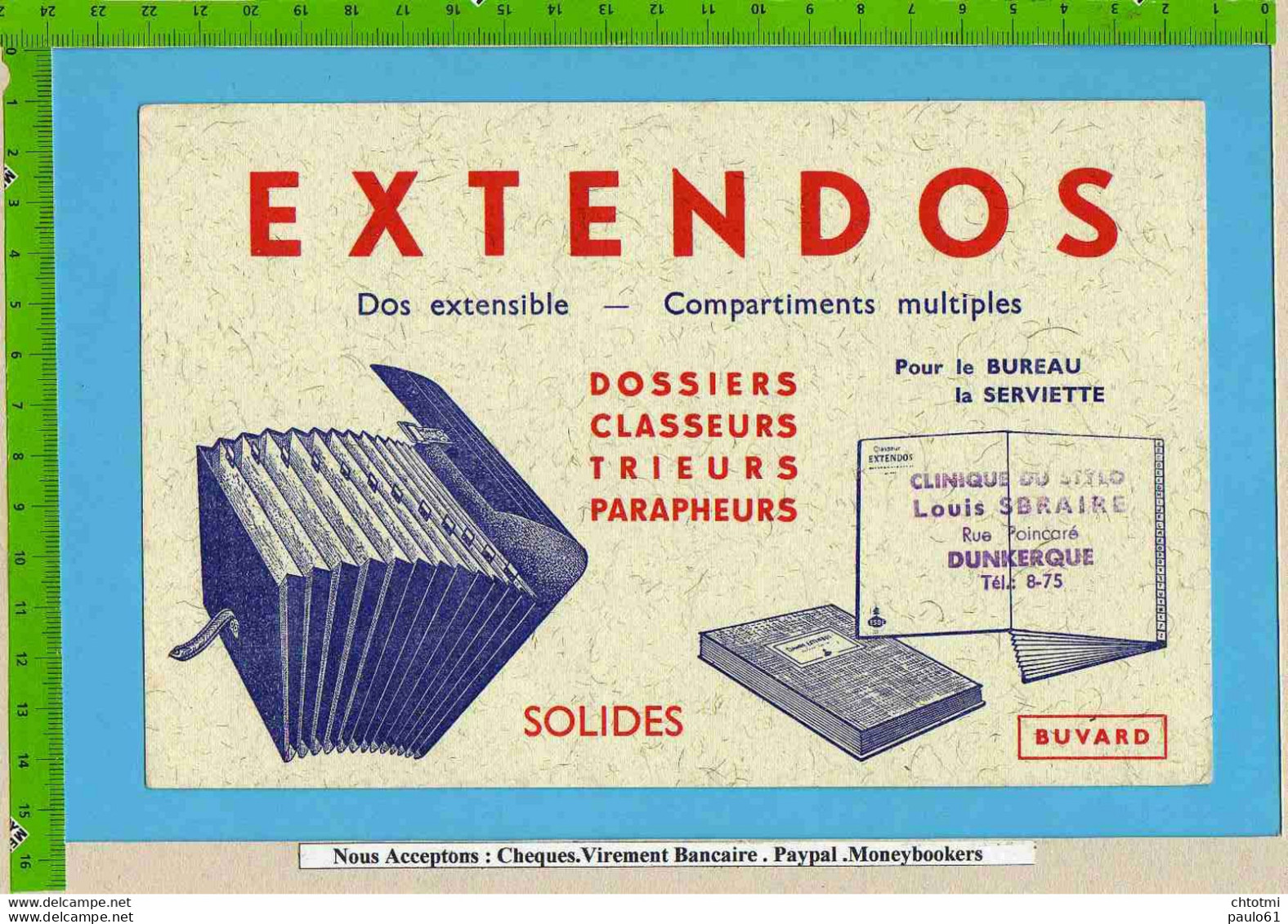 BUVARD / BLOTTER  :Extendos Classeurs Louis SBRAIRE  DUNKERQUE - Stationeries (flat Articles)