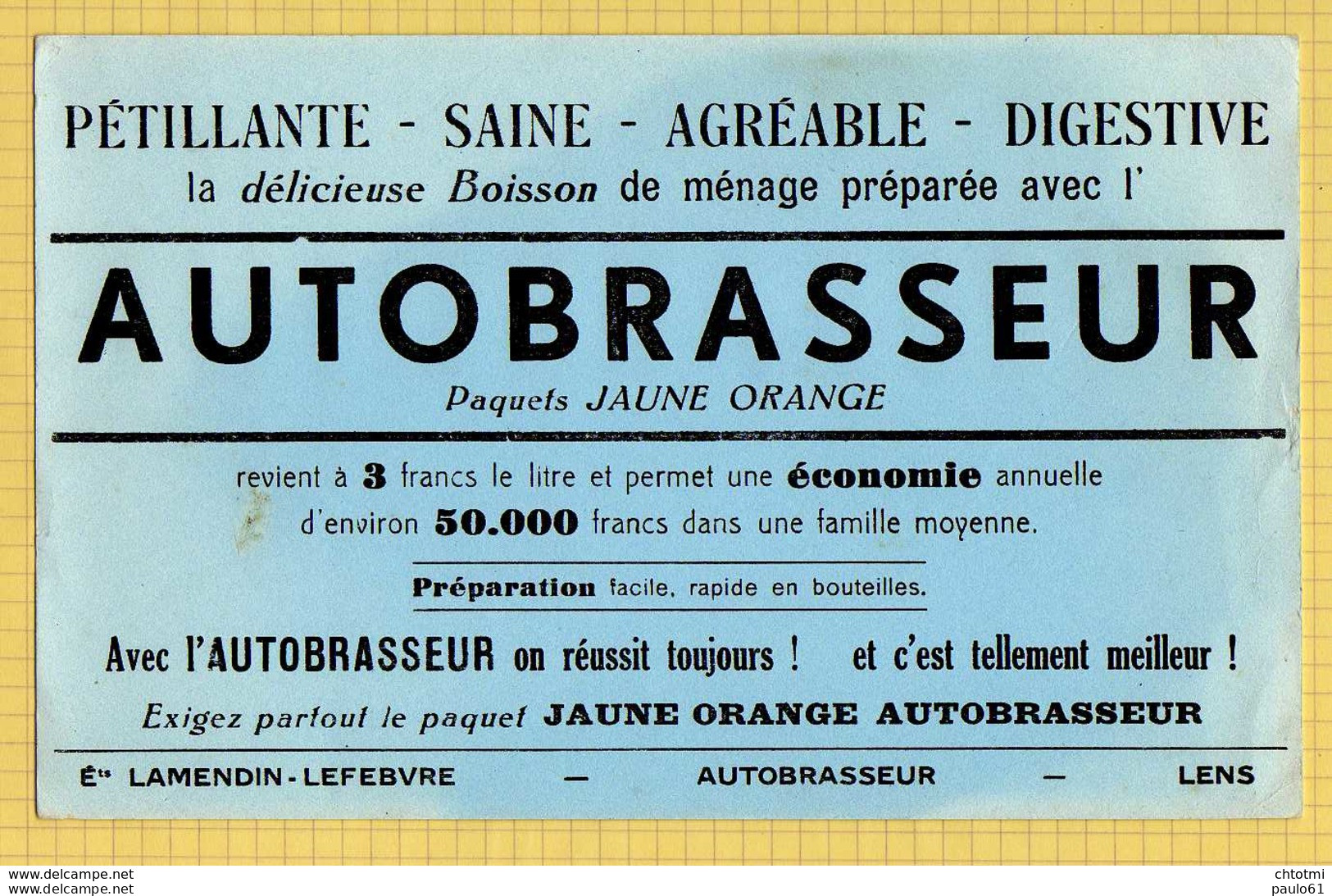 BUVARD  :AUTOBRASSEUR Paquet Jaune Orange LENS - Limonades