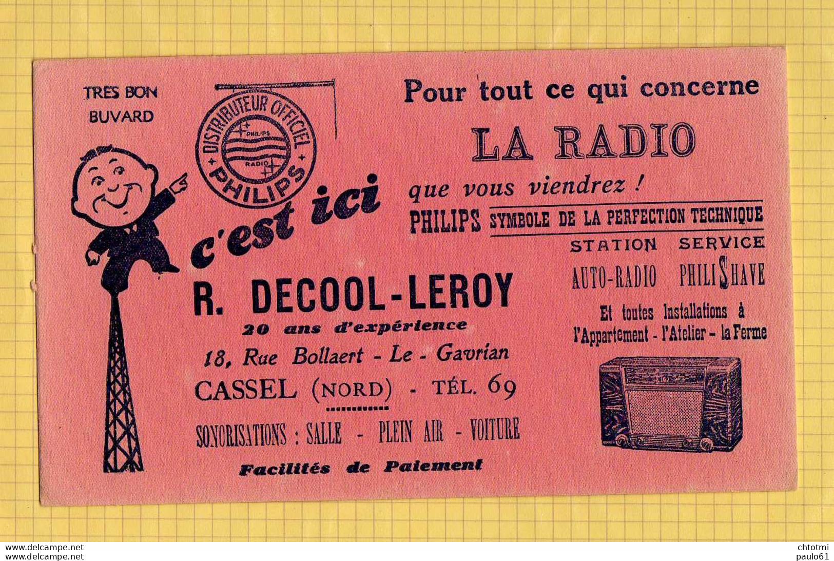 BUVARD : La Radio   DECOOL LEROY  CASSEL (Rouge ) - Electricity & Gas