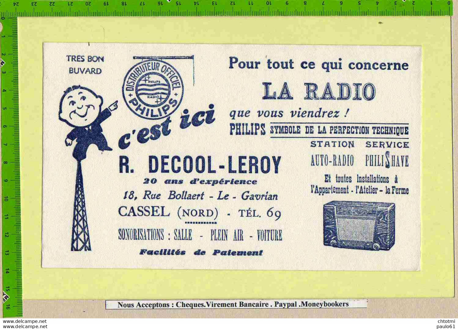 BUVARD : La Radio   DECOOL LEROY  CASSEL ( Blanc ) - Electricité & Gaz