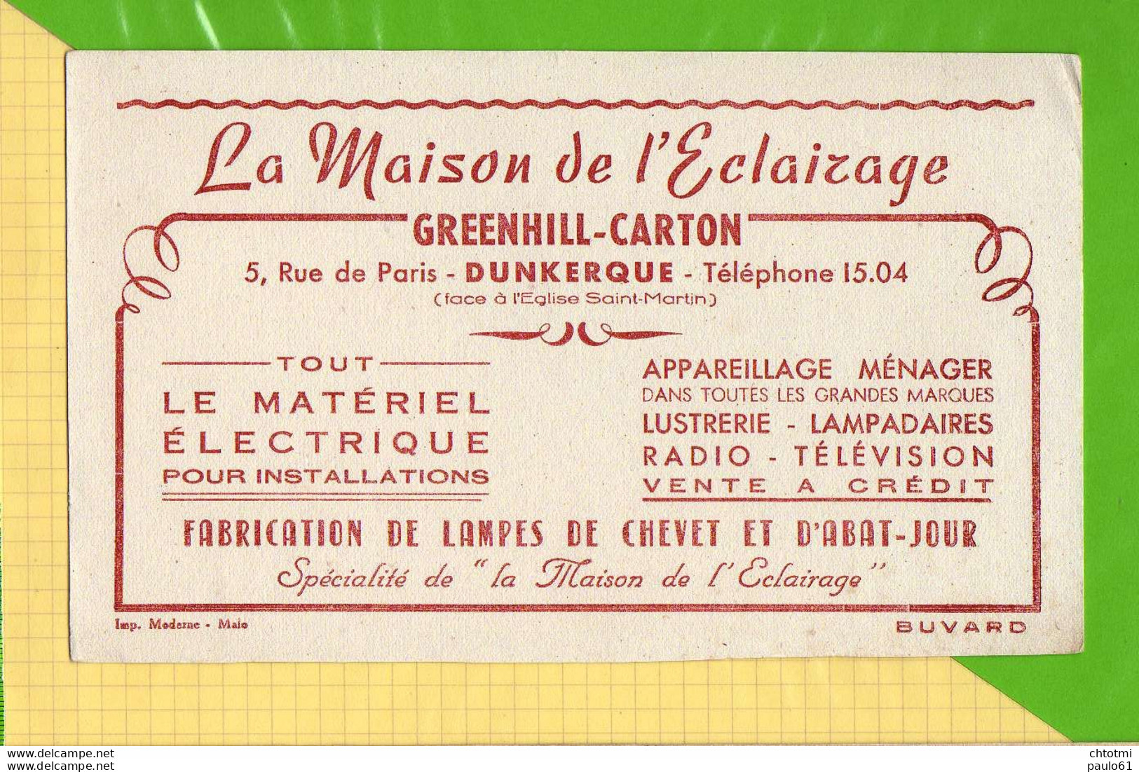 BUVARD &amp; Blotting Paper : La Maison De L'Eclairage GREENHILL CARTON Dunkerque - Elektrizität & Gas