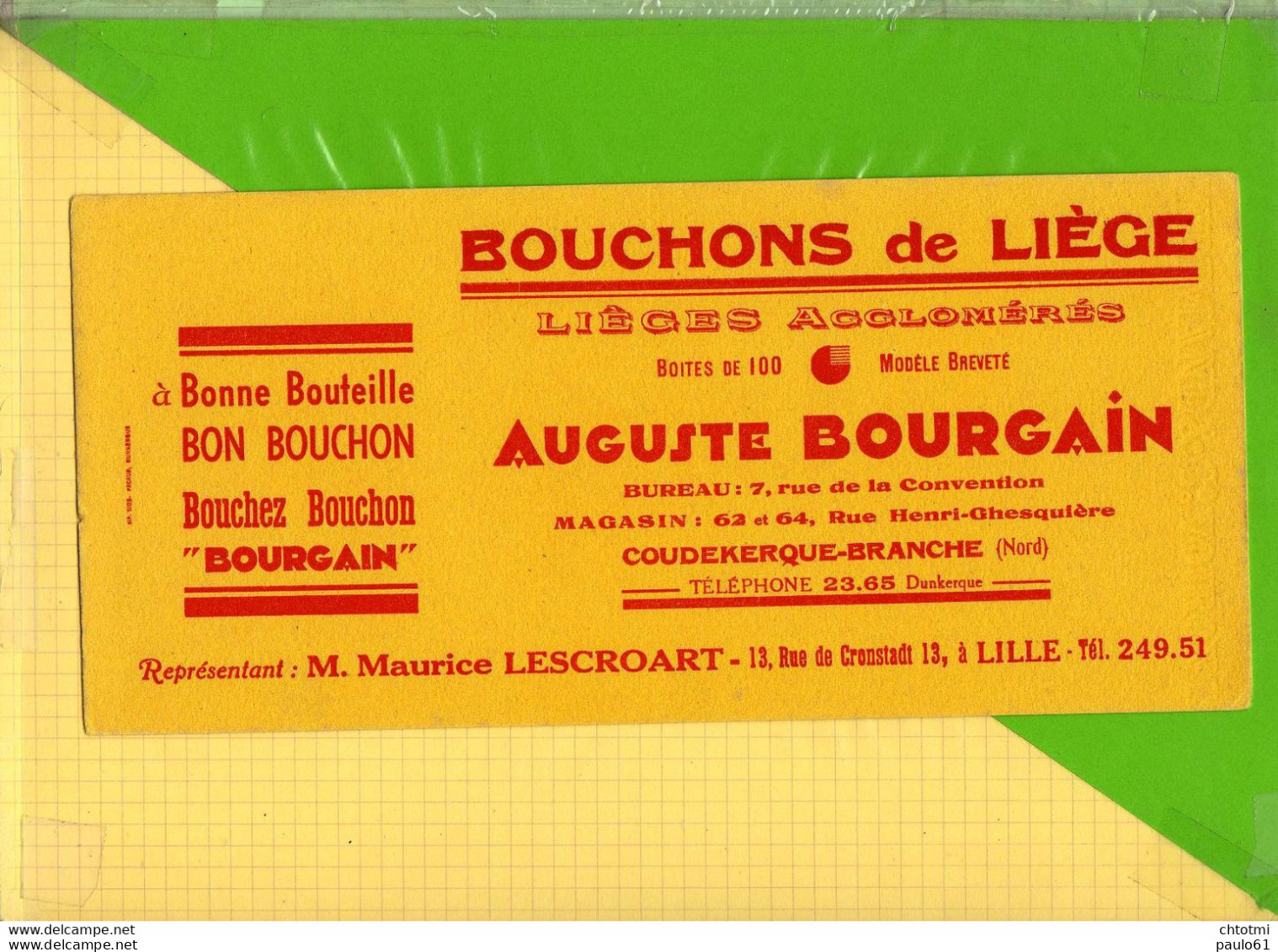 Buvard &amp; Blotting Paper : Grand Format  Bouchon De Liege  BOURGAIN  Lille - Liqueur & Bière