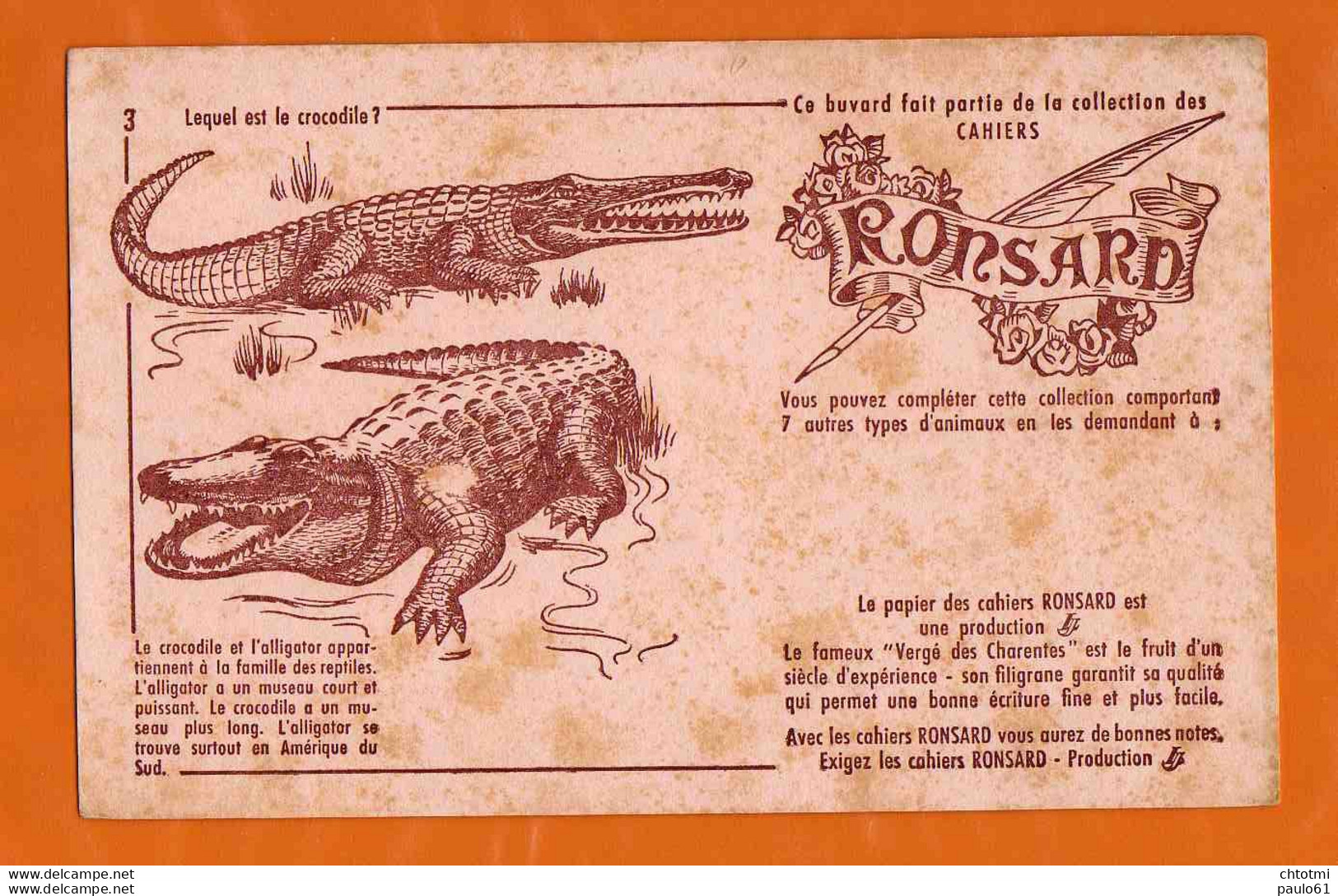 BUVARD :Papiers De Cahiers RONSARD Lequel Est Le Crocodile 3 - Papeterie