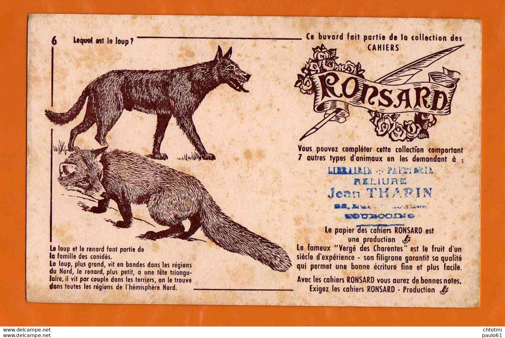 BUVARD :Papiers De Cahiers RONSARD Qui Est Le Loup 6  THARIN TOURCOING - Stationeries (flat Articles)