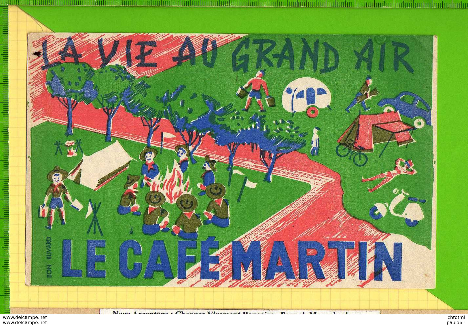Buvard & Blotting Paper :Café MARTIN La Vie Au Grand Air Recto Verso Camping Scout - Café & Thé