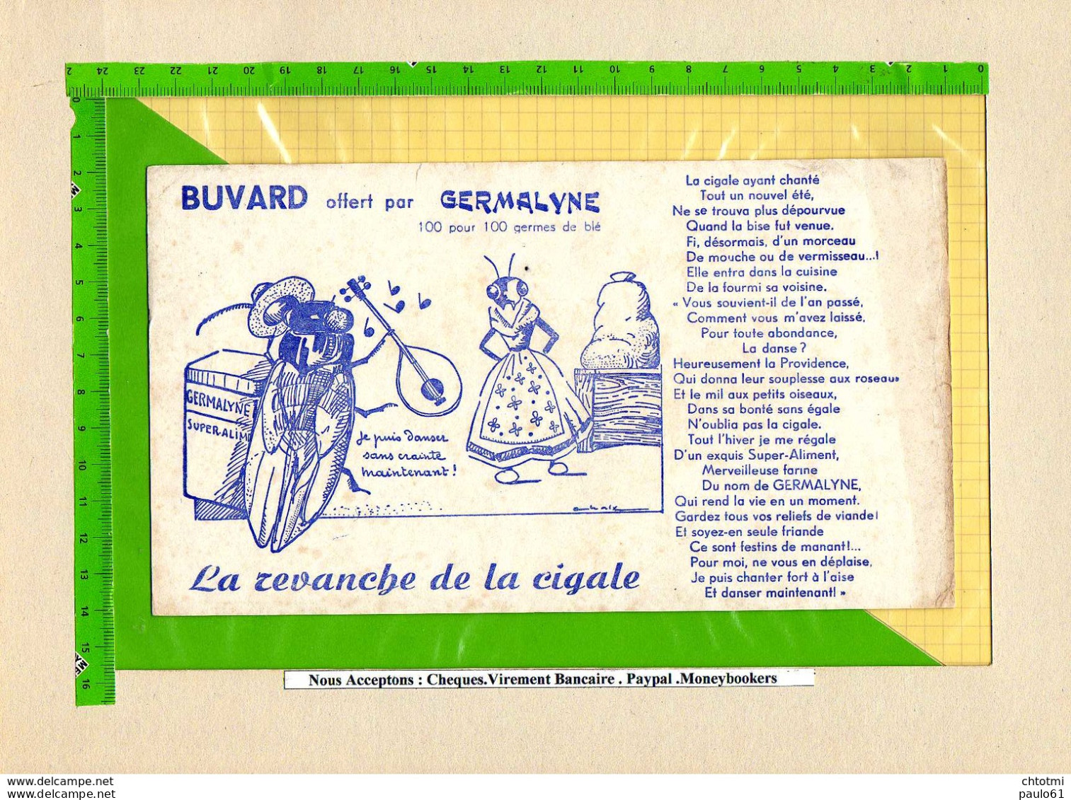 Buvard &amp; Blotting Paper : Offert Par GERMALYNE  La Revanche De La Cigale  La Fontaine - Agriculture