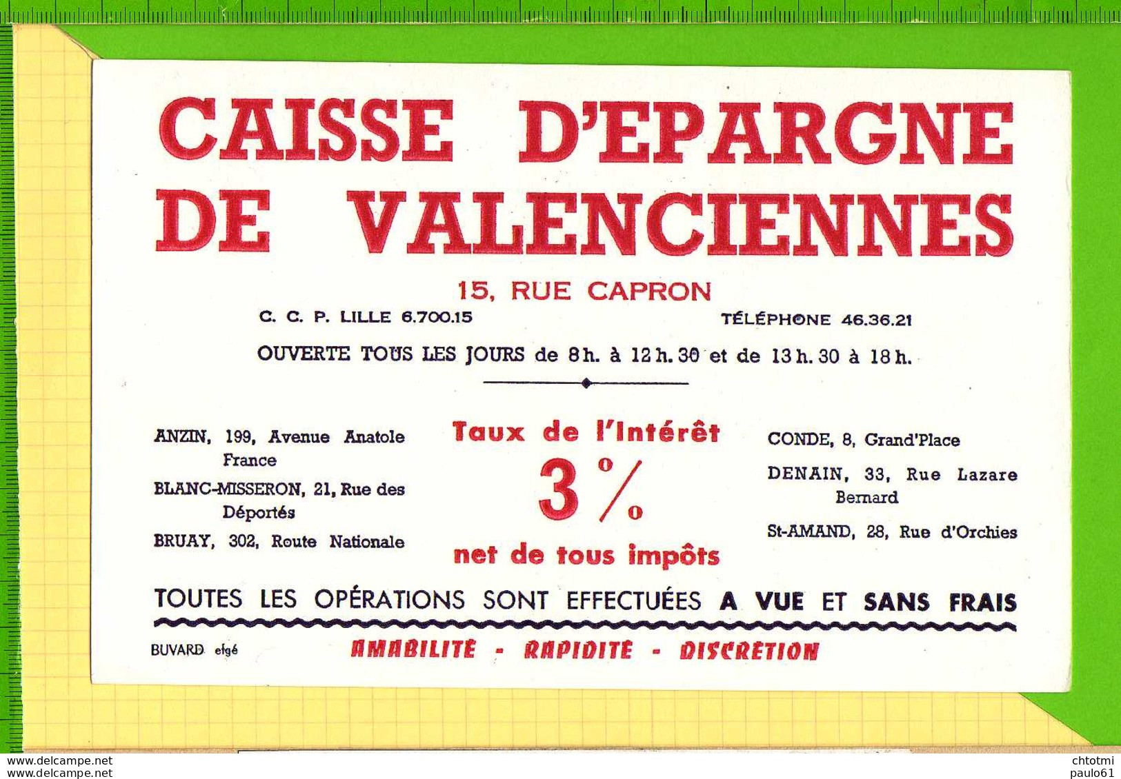 Buvard & Blotting Paper :Caisse D'Epargne De Valenciennes Rouge - Bank & Versicherung