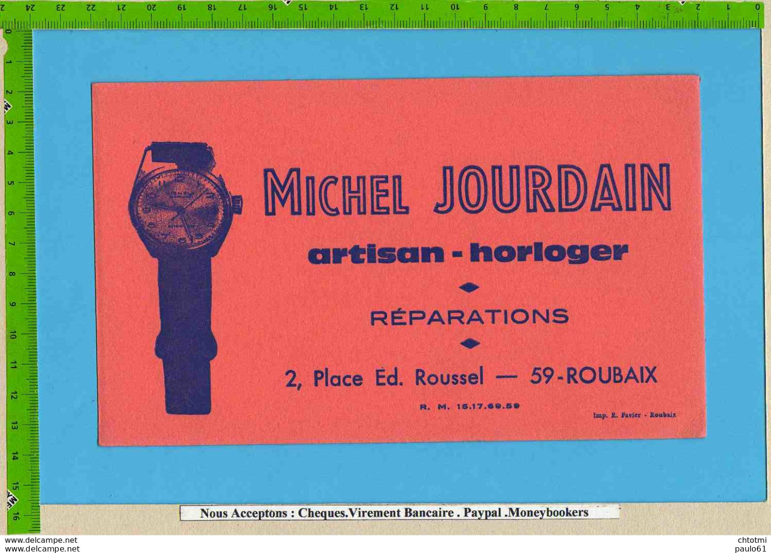 BUVARD /BLOTTER  : Artisan Horloger  MICHEL JOURDAN  ROUBAIX  Montre - H