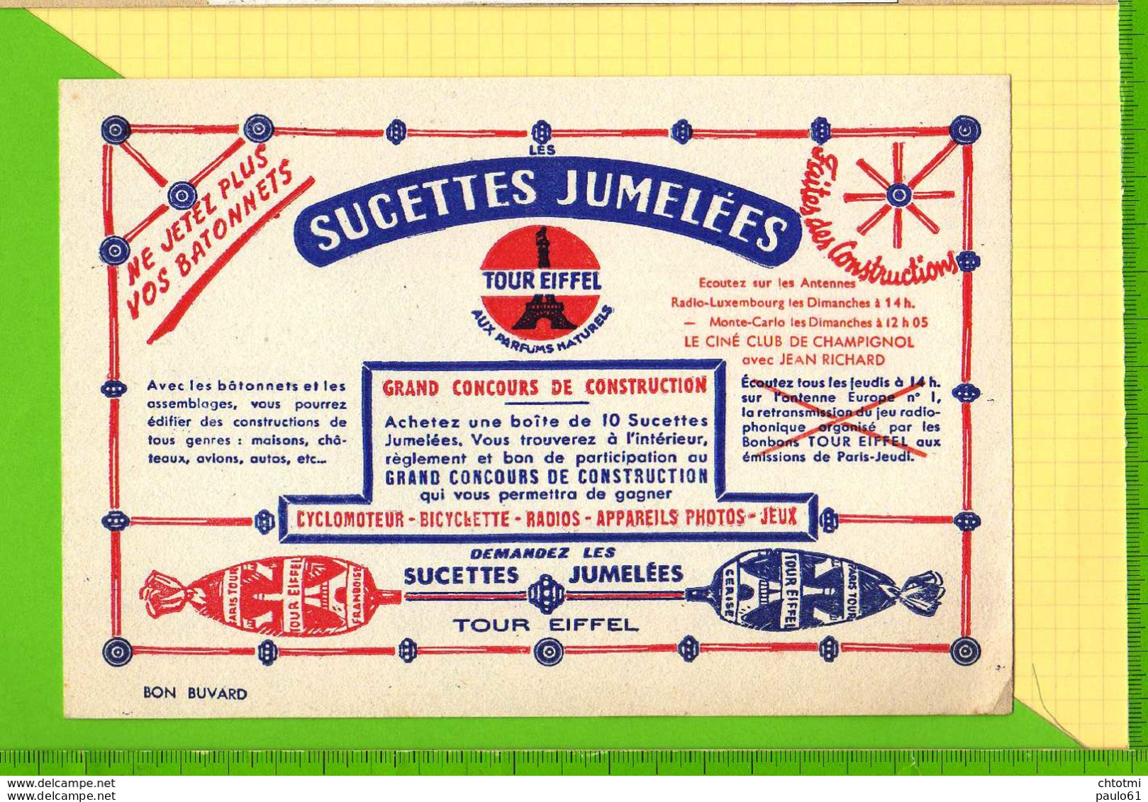 Buvard & Blotting Paper : Sucettes Jumelées Tour Eiffel - Dulces & Biscochos