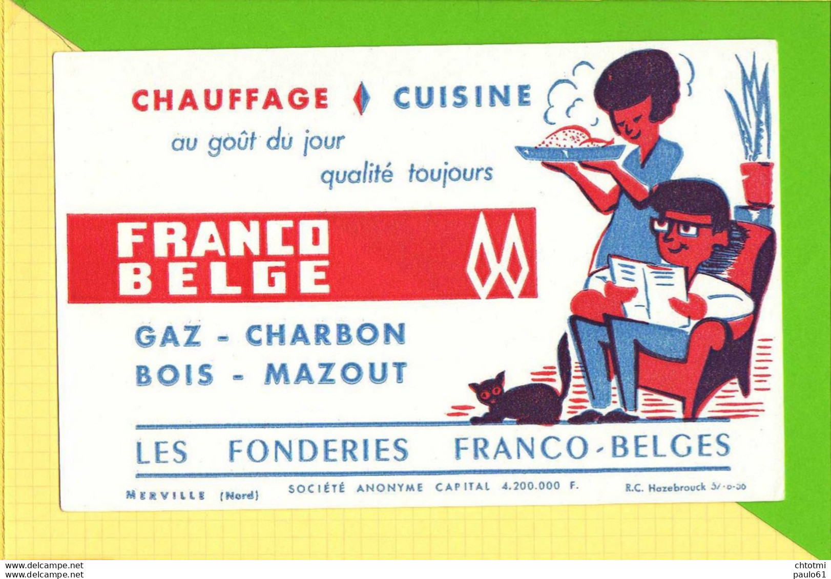 BUVARD&Blotter Paper: Chauffage Cuisine FRANCO BELGE  MERVILLE - Electricity & Gas