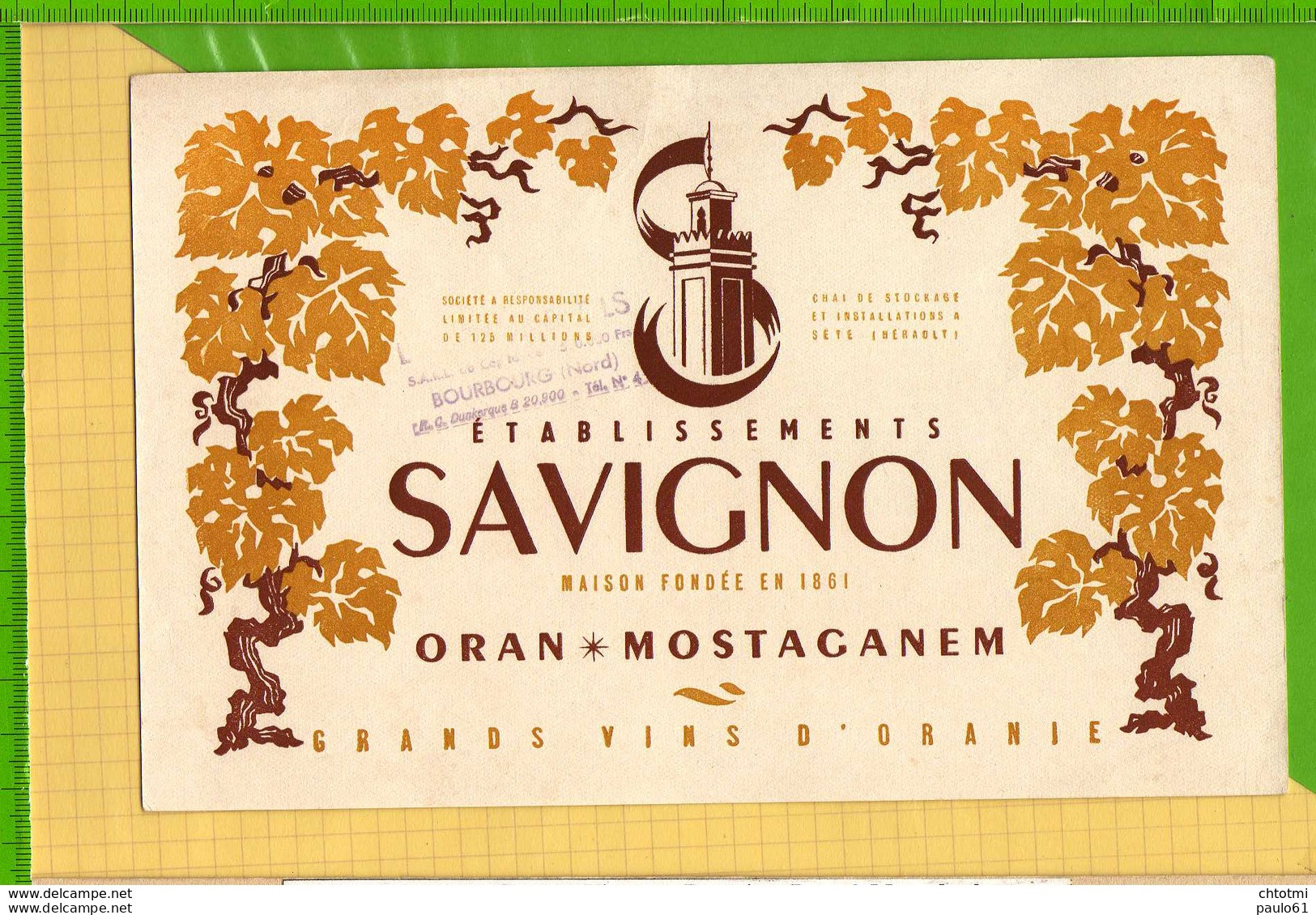 Buvard & Blotting Paper : SAVIGNON Oran Mostaganem Bourbourg - Licores & Cervezas