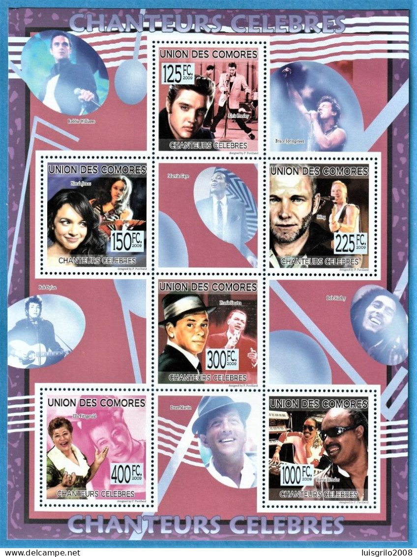 Chanteurs Celebres - Elvis Presley, Sting, Sinatra... -|- Comores, 2009 - MNH - Elvis Presley