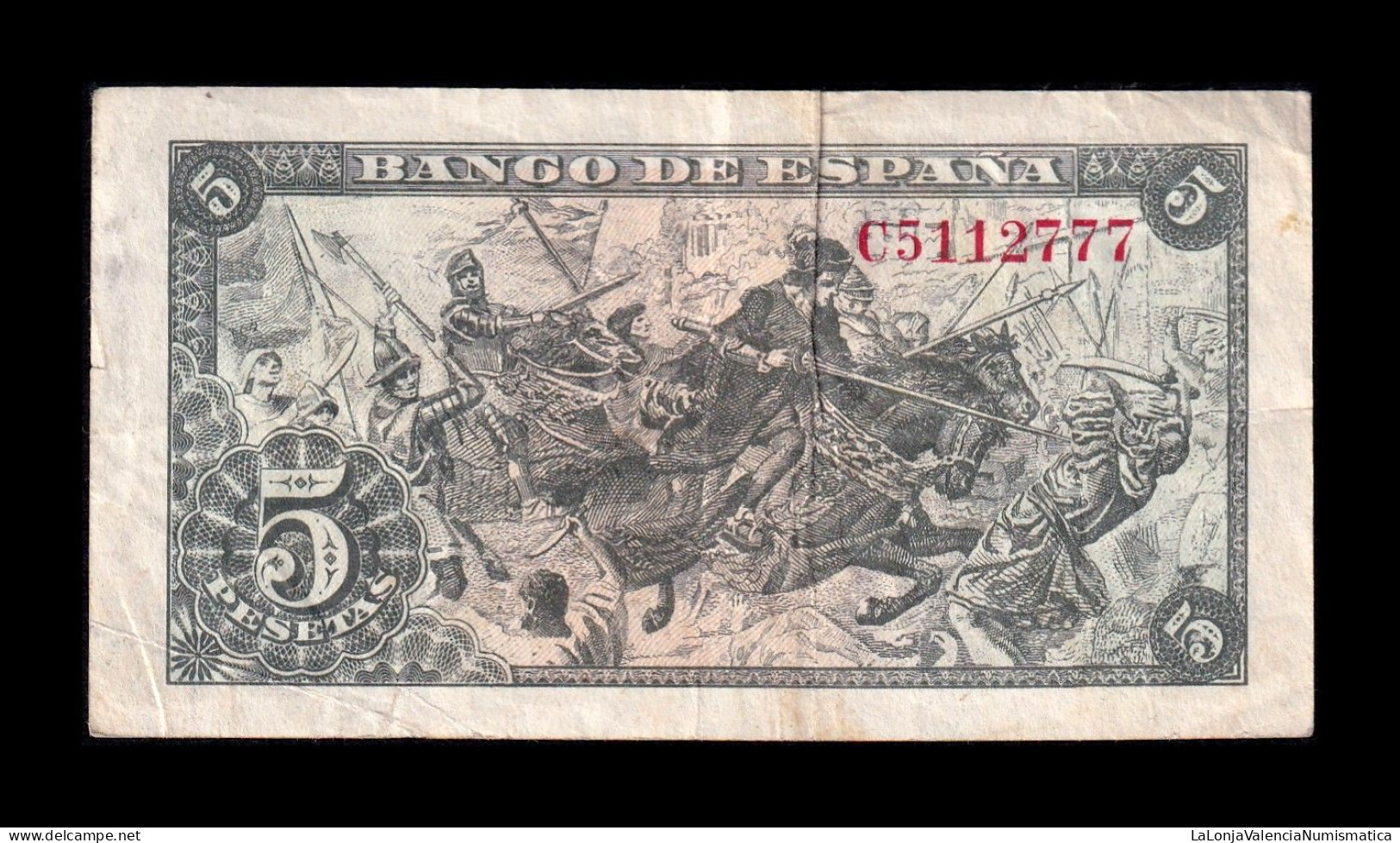 España Spain 5 Pesetas Capitulaciones 1945 Pick 129a Serie C Bc/Mbc F/Vf - 5 Pesetas