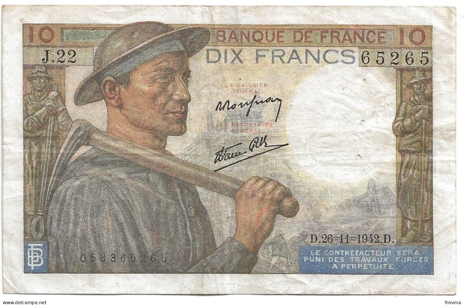 Billet 10 Francs Type Mineur 1942D - 10 F 1941-1949 ''Mineur''